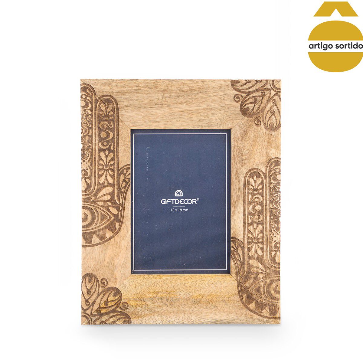 Moldura Hamsá Em Madeira Mango 13x18cm