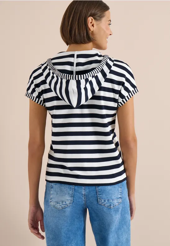 Kurzarm Shirt mit Kapuze und Streifen