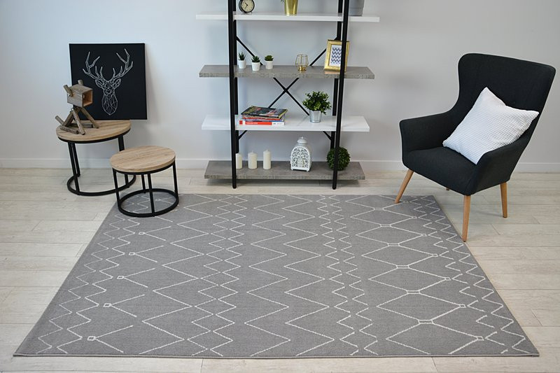 Dywan SENSE Micro 81249 ZYGZAK ETNO srebrny/biały 80x150 cm