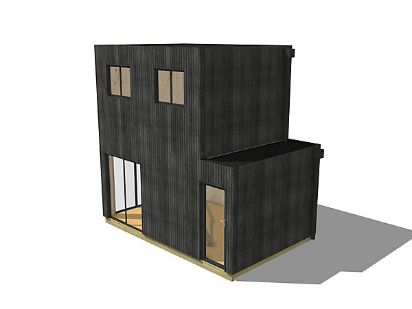 Bureau de jardin 4 saisons en bois 5,5 x 3,5 x 2,7 m / isolation RE2020 avec plancher isolé avec mezzanine et terrasse