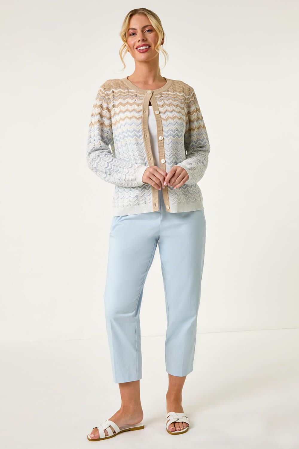 Roman Petite Chevron Stripe Knit Cardigan