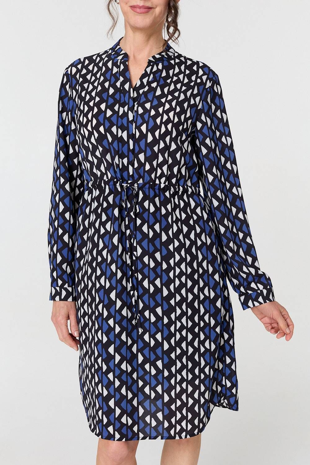 Izabel London Geo Print Tie Waist Knee Length Dress