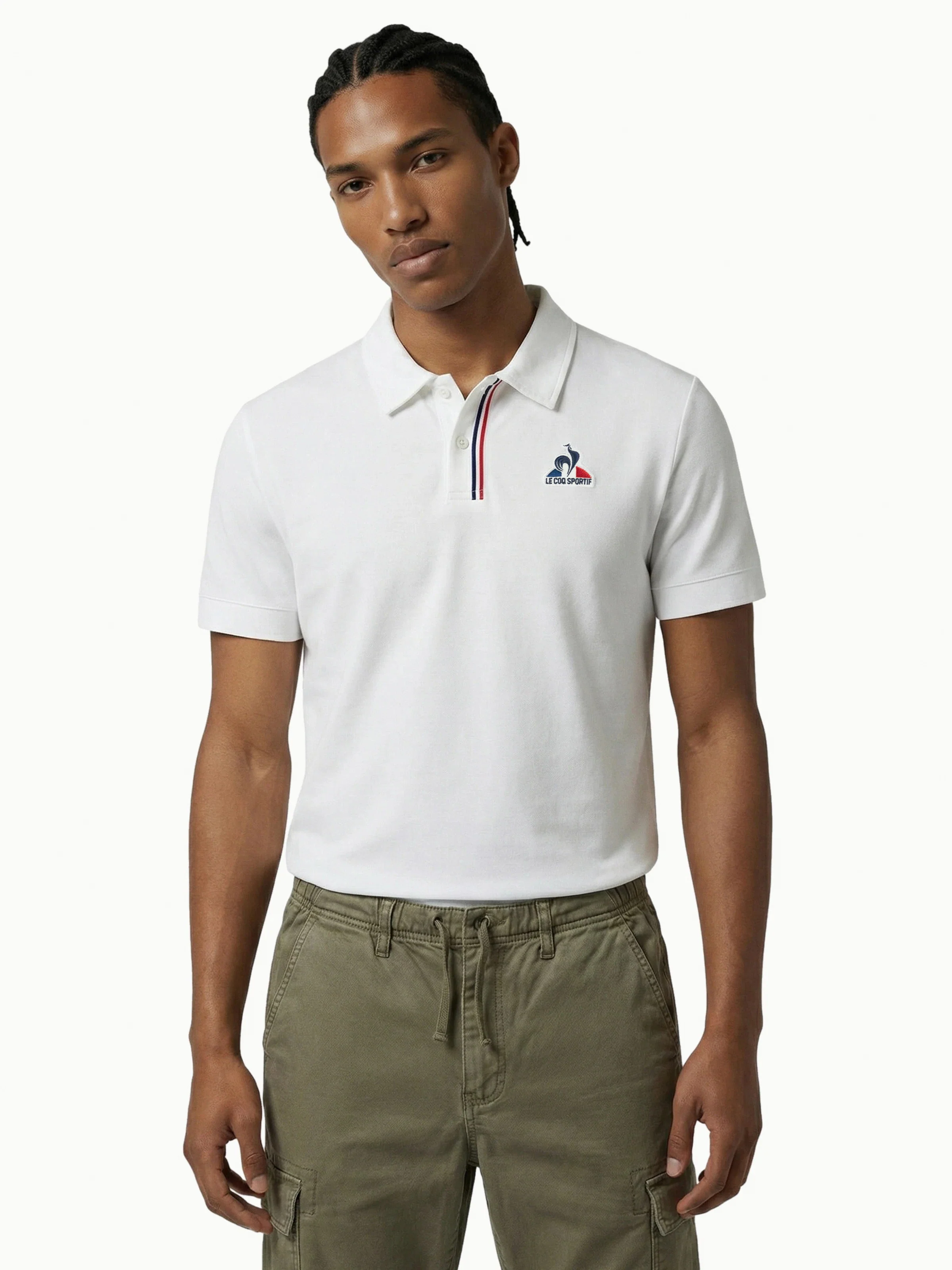 Polo en jersey double effet piqué avec bande tricolore