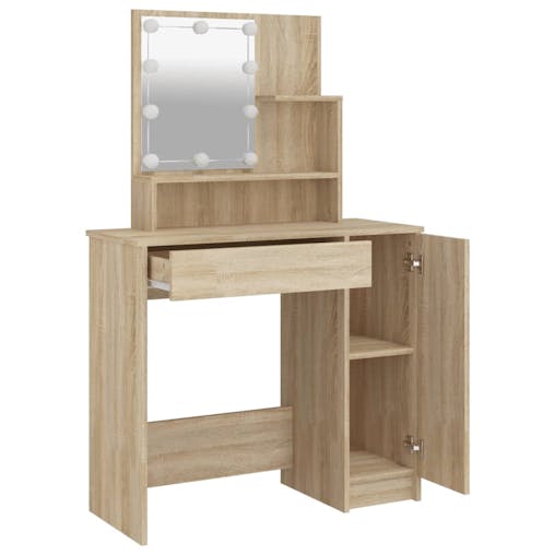 NNEVL Dressing Table with LED Sonoma Oak 86.5x35x136 cm