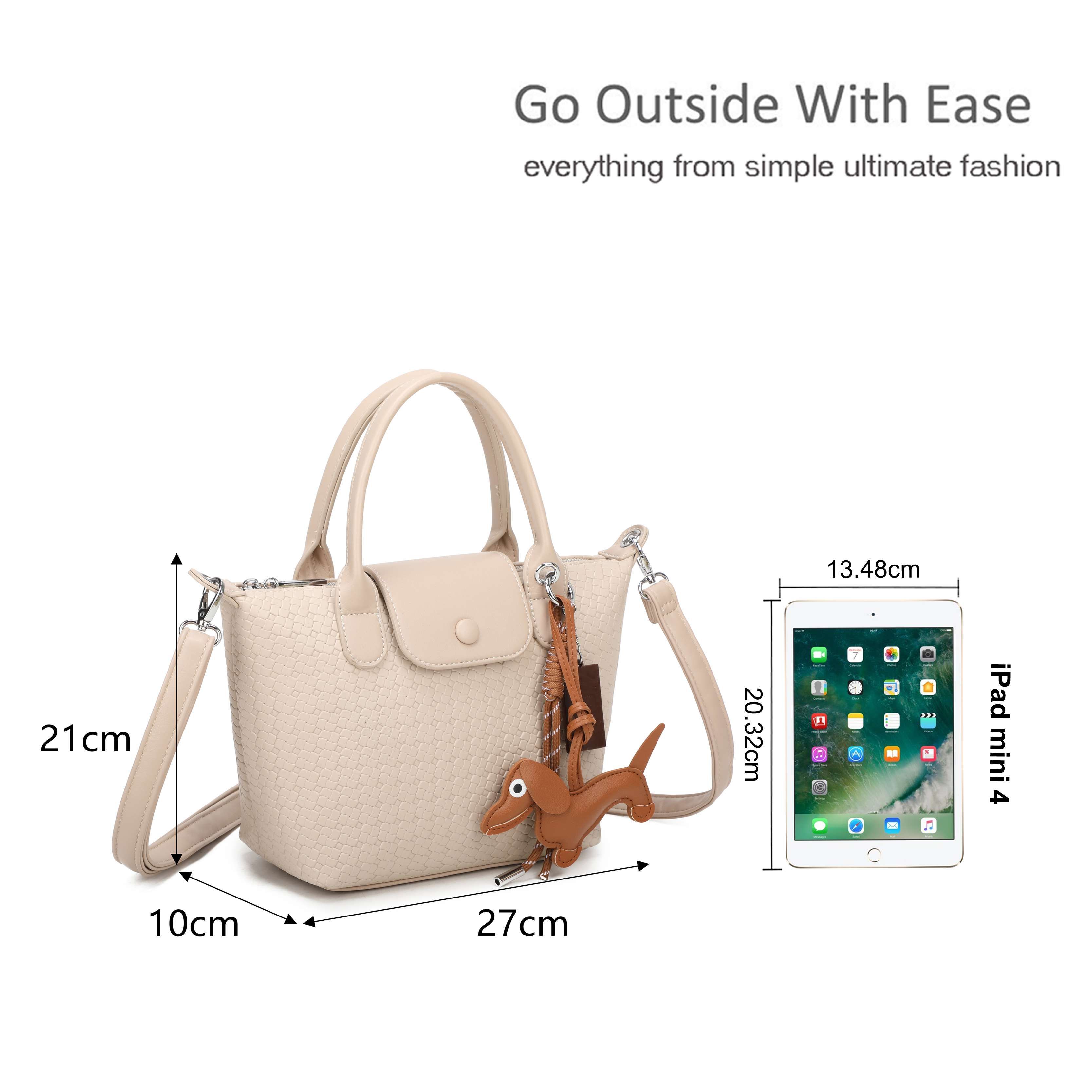 Kitise Mini Woven Texture Crossbody Bag Top Handles Cute Dog Charm