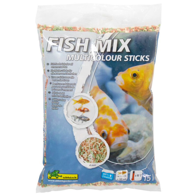 Nourriture pour poissons de bassin Fish Mix bâtonnets multicolores 15 L
