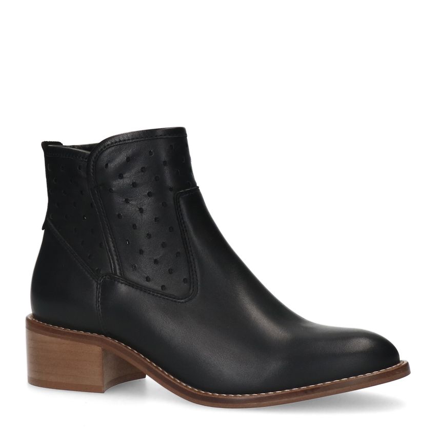 Manfield Zwarte leren enkellaarsjes