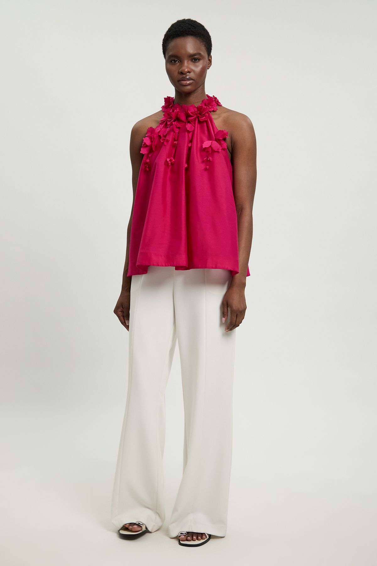 KarenMillen Floral Applique Woven Halter Woven Blouse
