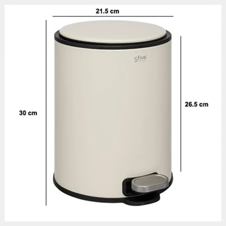 5Five Prullenbak/pedaalemmer - beige - metaal - 6 liter