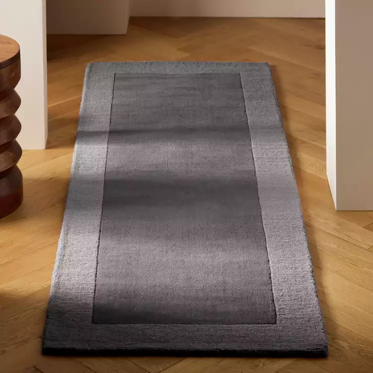 Habitat Simple Border Grey Wool Cut Pile Runner - 66x200cm