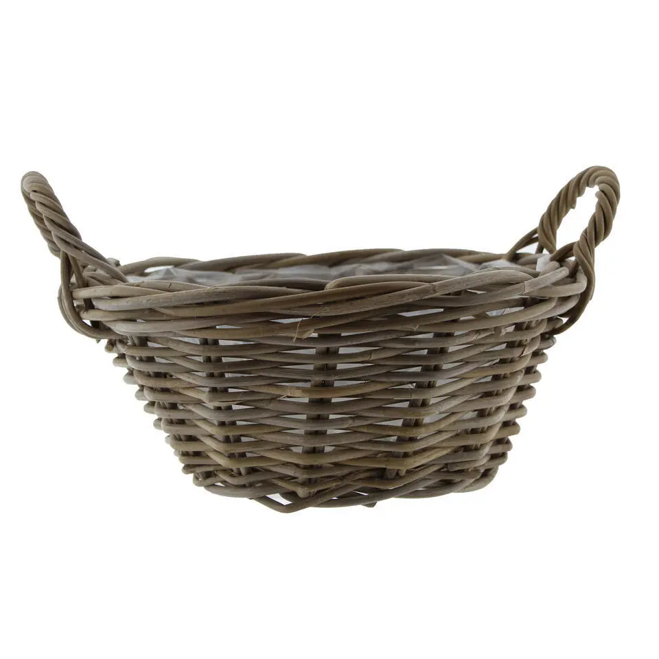 Van der Leeden Mand met hengsels - bruin - D43 x H18 cm -rotan