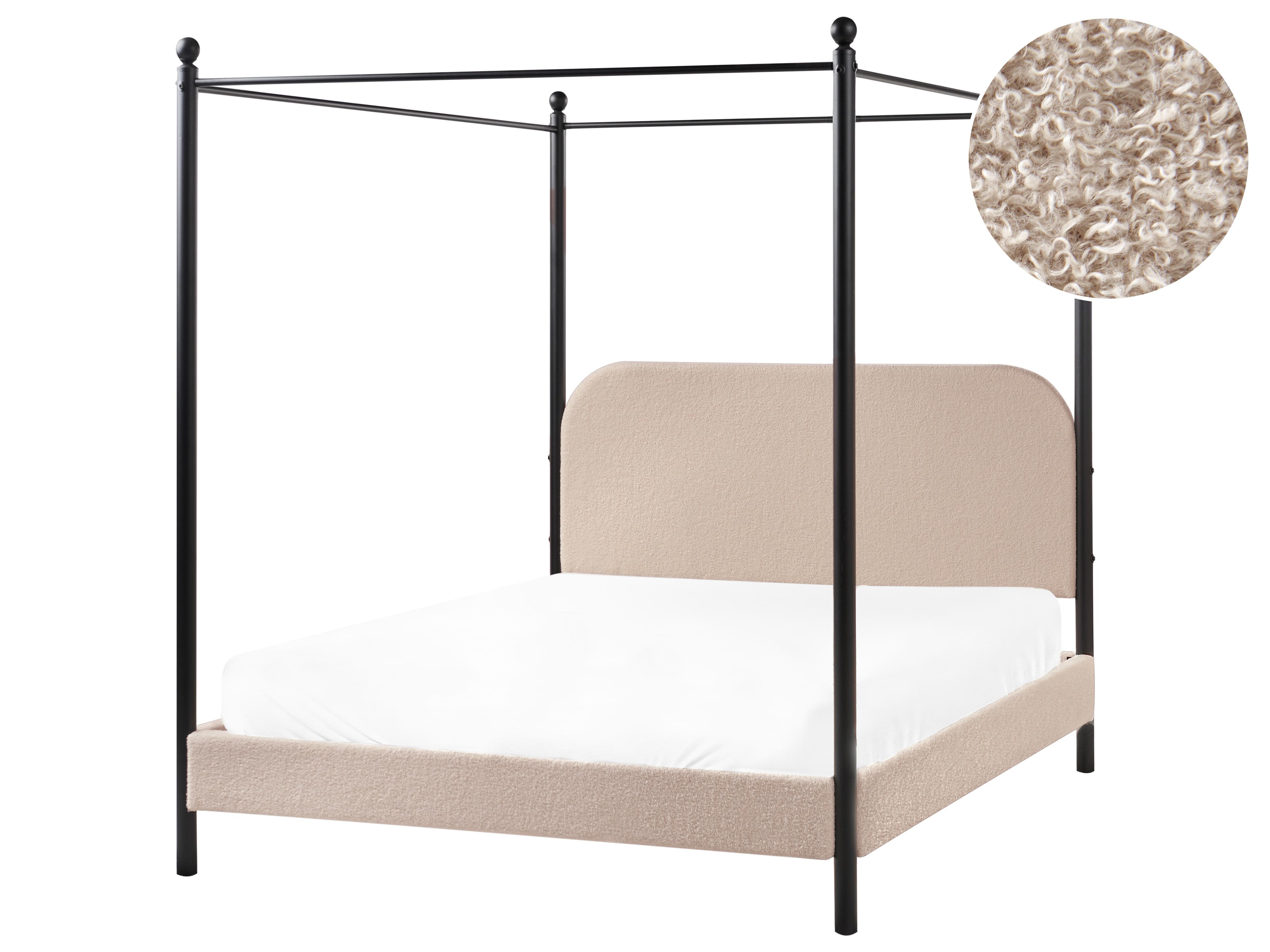 Four Poster Bed Boucle DANNEMOIS 140 x 200 cm (EU Double) Taupe