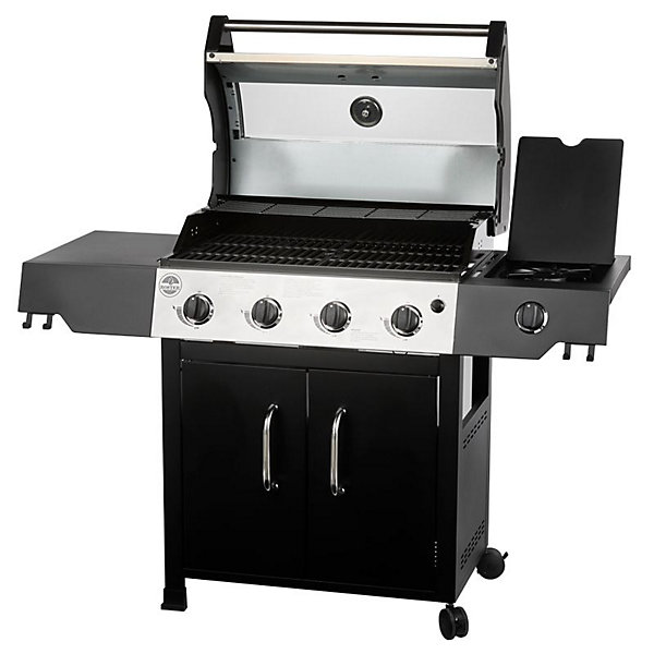 Barbecue gaz ROSTER 5 brûleurs premium dont 1 latéral avec plancha et grille de cuisson combinées