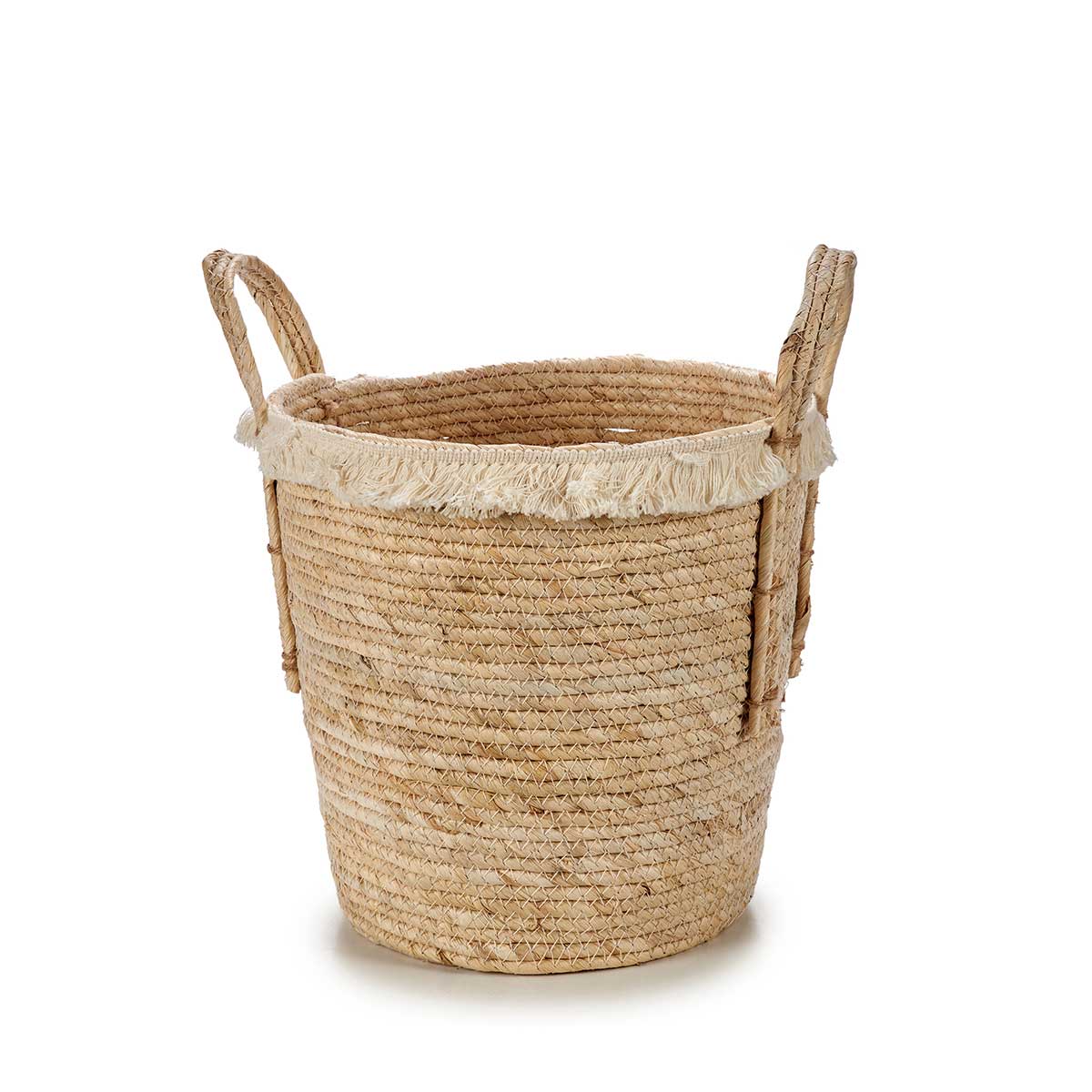 Cesto Redondo Palha Bege Com Pelo 35cm