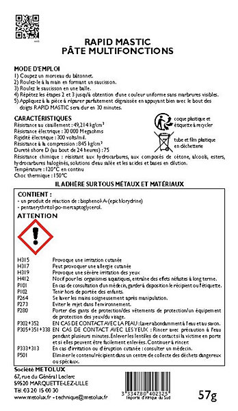 Metolux Rapid Mastic noir spécial Acier