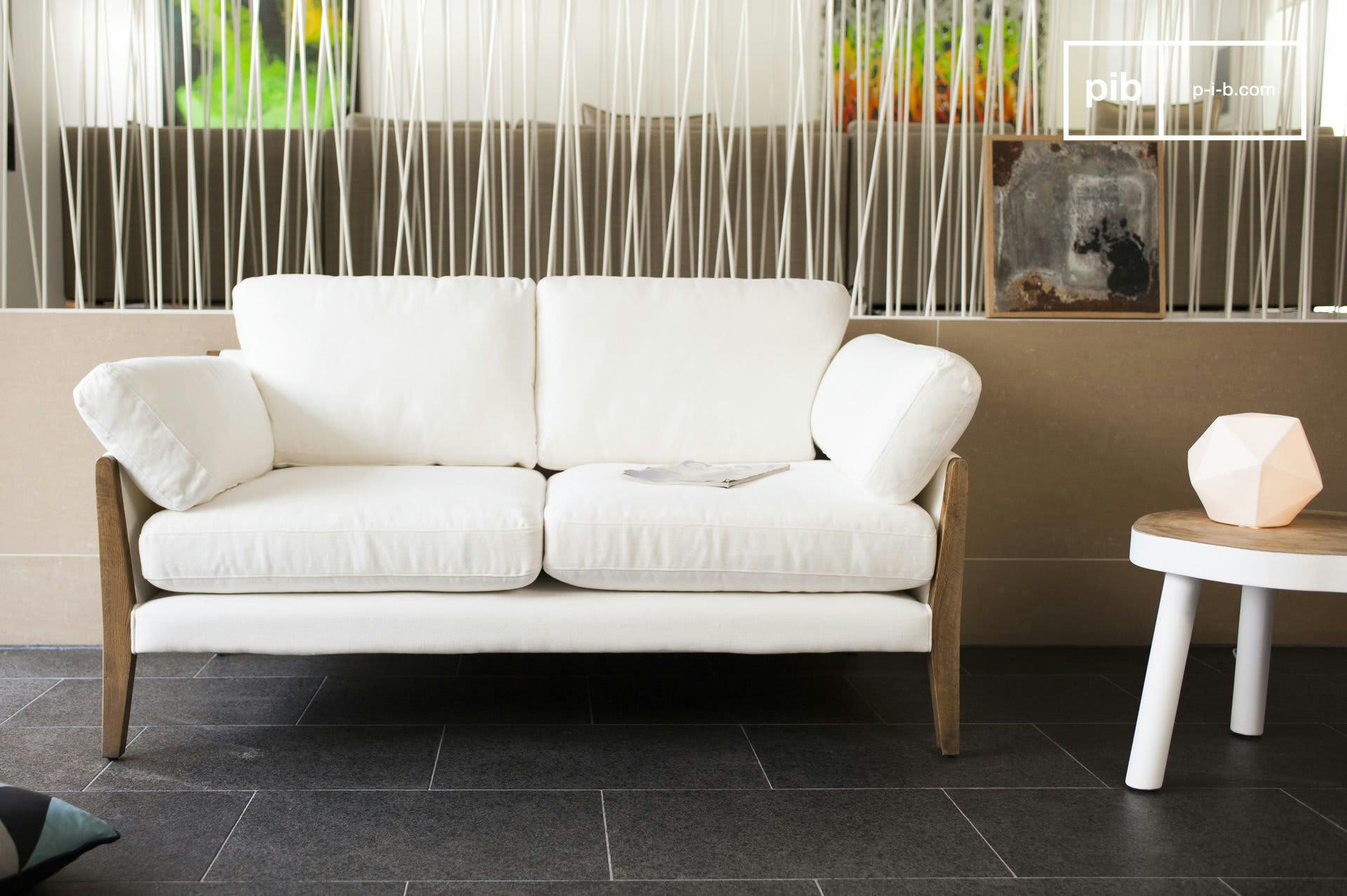 ARISTON - Canapé vintage 2 places en lin blanc