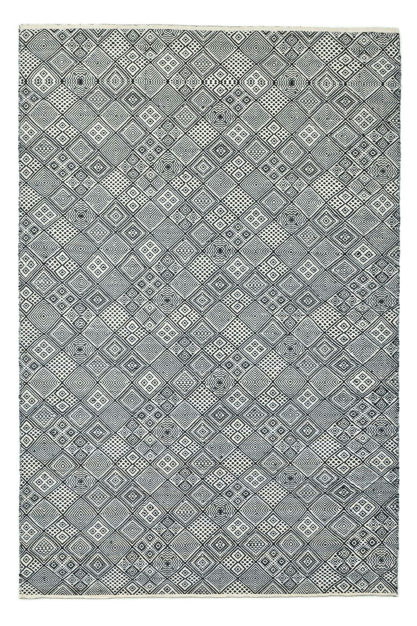 MOLDE - Tapis tissé main en laine naturelle noir / blanc 190x290 cm