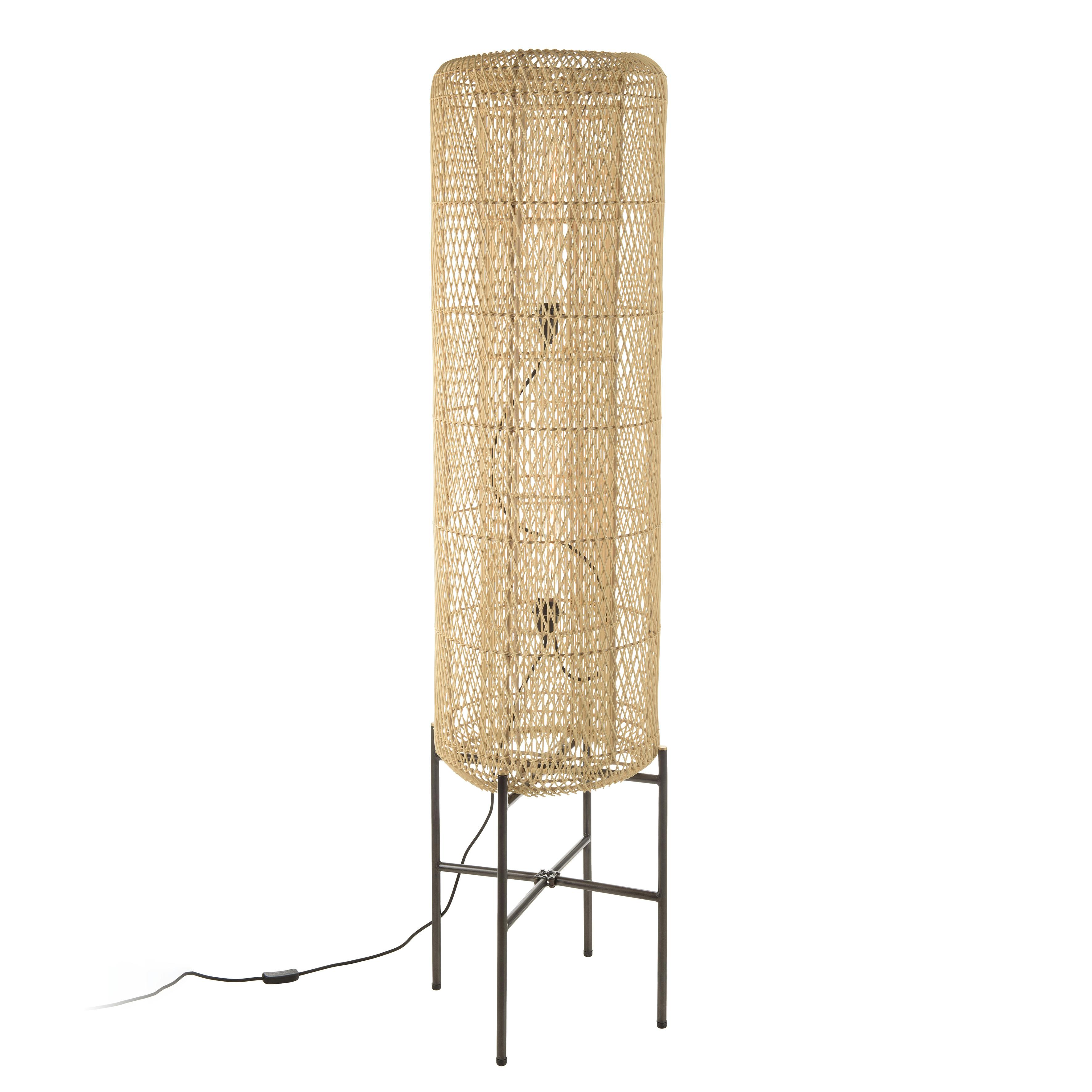 Lampadaire 39x39cm rotin naturel pieds acier noir FOLELLI