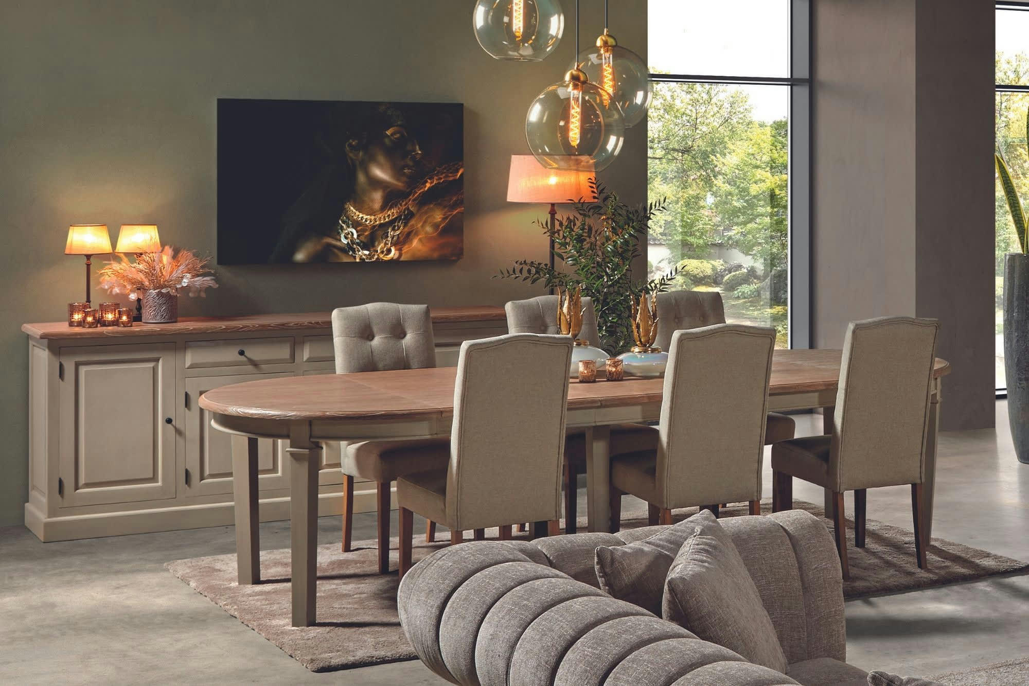 VILLAS - Buffet bas en bois 4 portes 2 tiroirs campagne chic