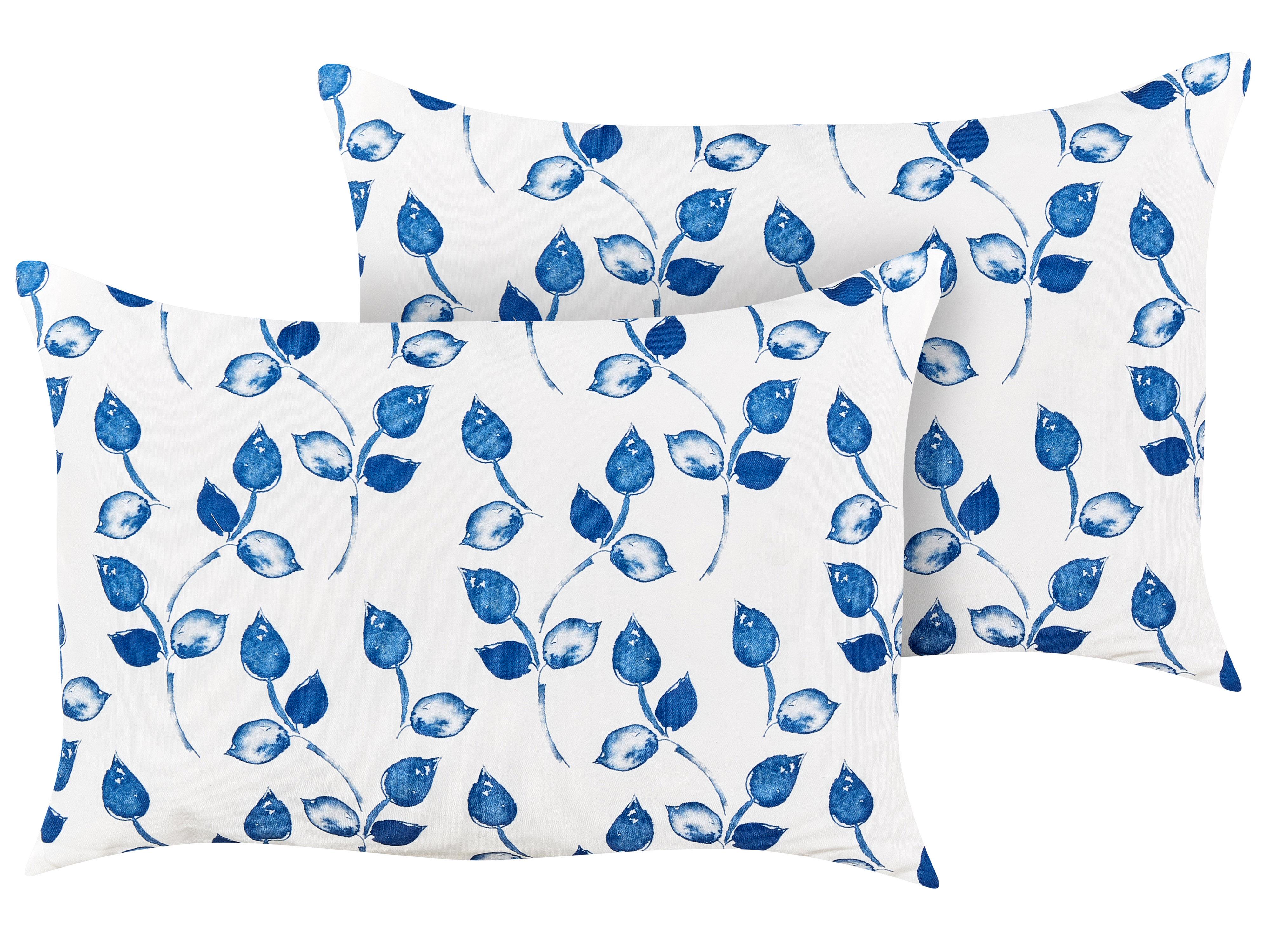Set of 2 Outdoor Cushions TORBORA Plant Pattern 40 x 60 cm White Blue
