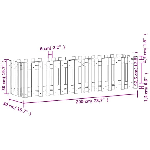 NNEVL Garden Raised Bed with Fence Design 200x50x50 cm Solid Wood Pine