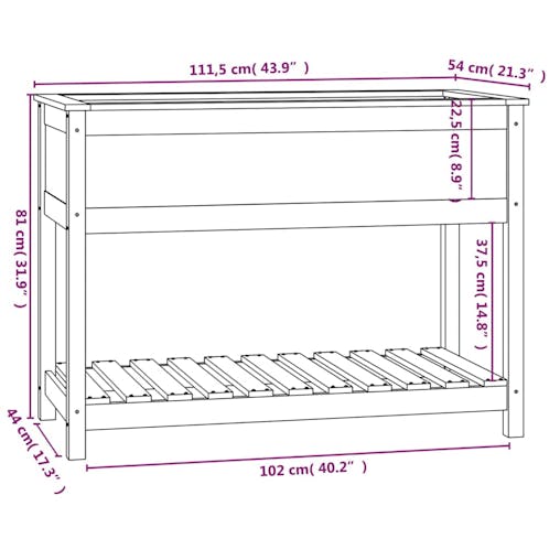 NNEVL Planter with Shelf Grey 111.5x54x81 cm Solid Wood Pine