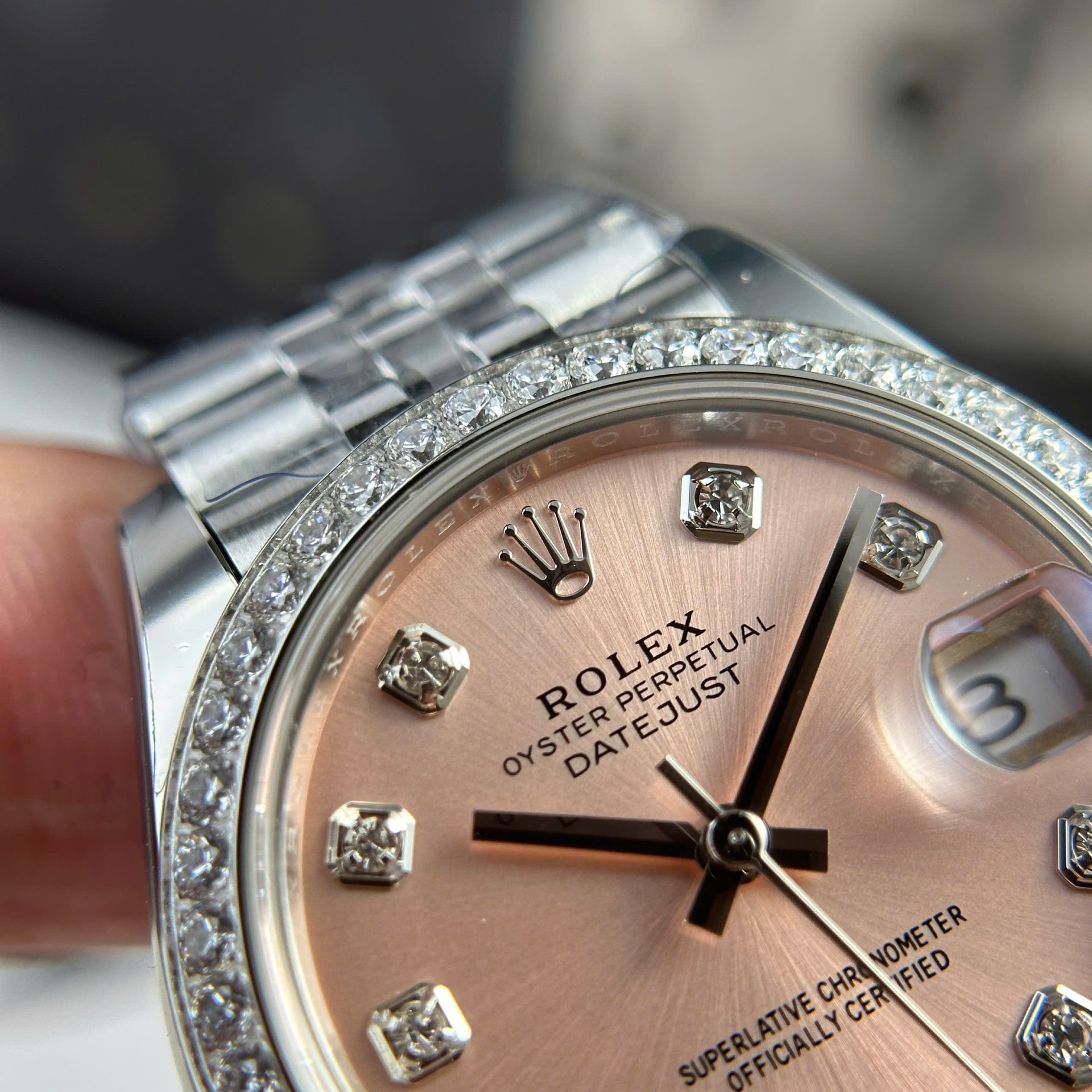 Rolex Datejust 316L Steel Pink Dial Bezel Diamonds 31mm Jub AAA Replica