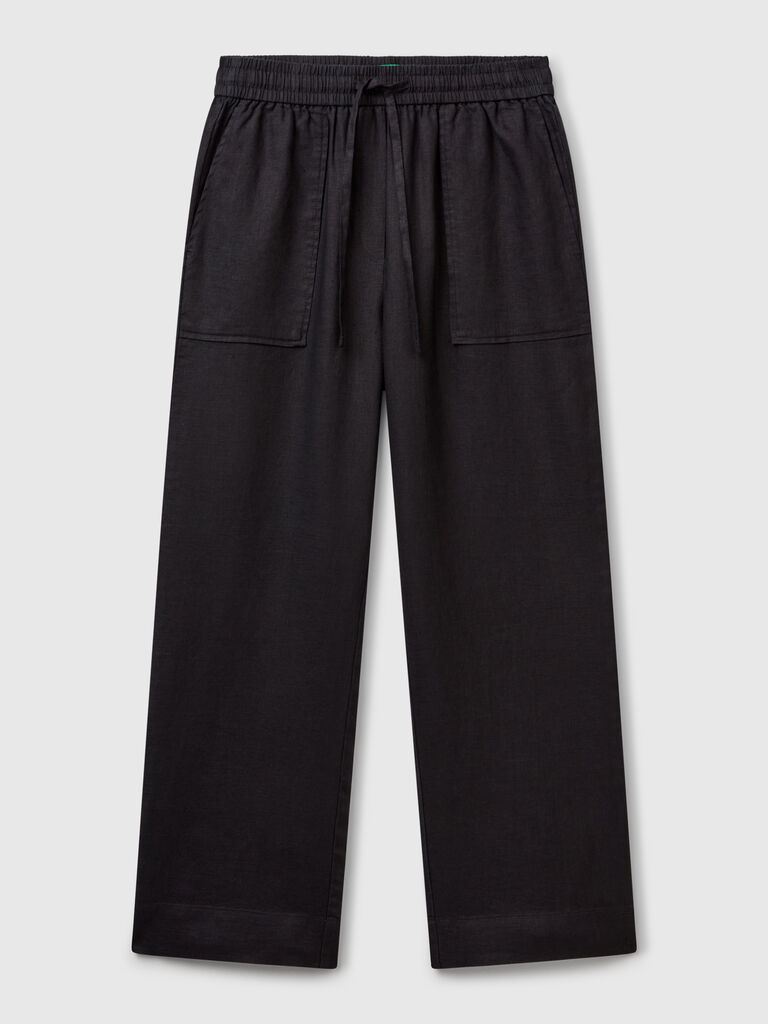 Trousers in pure linen with elastic