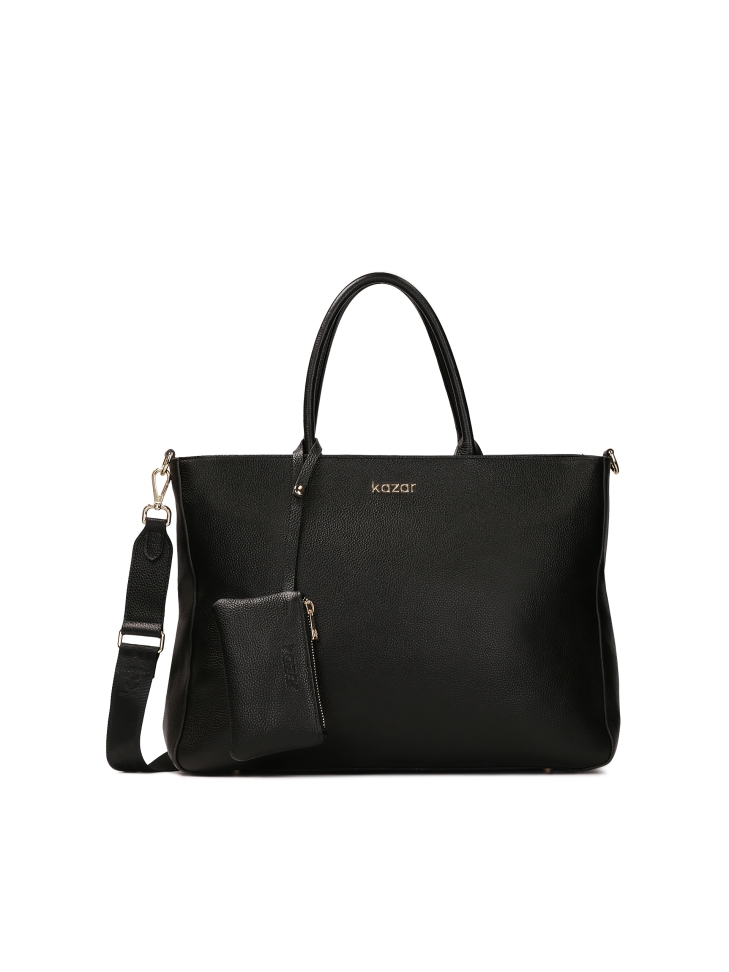 Capacious leather handbag with pouch