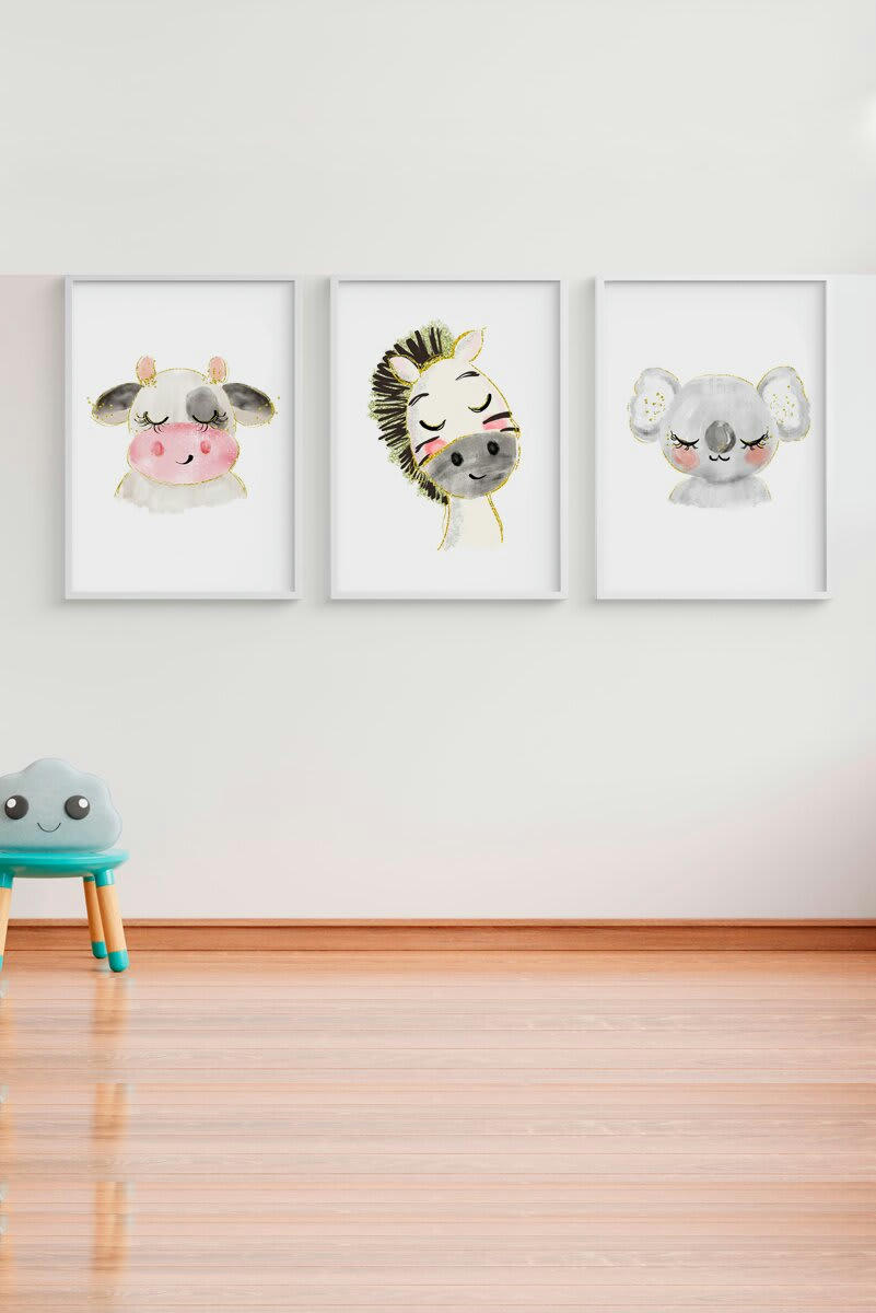 DECOWALL - Pack encadré bois blanc impression vache 43X33 cm