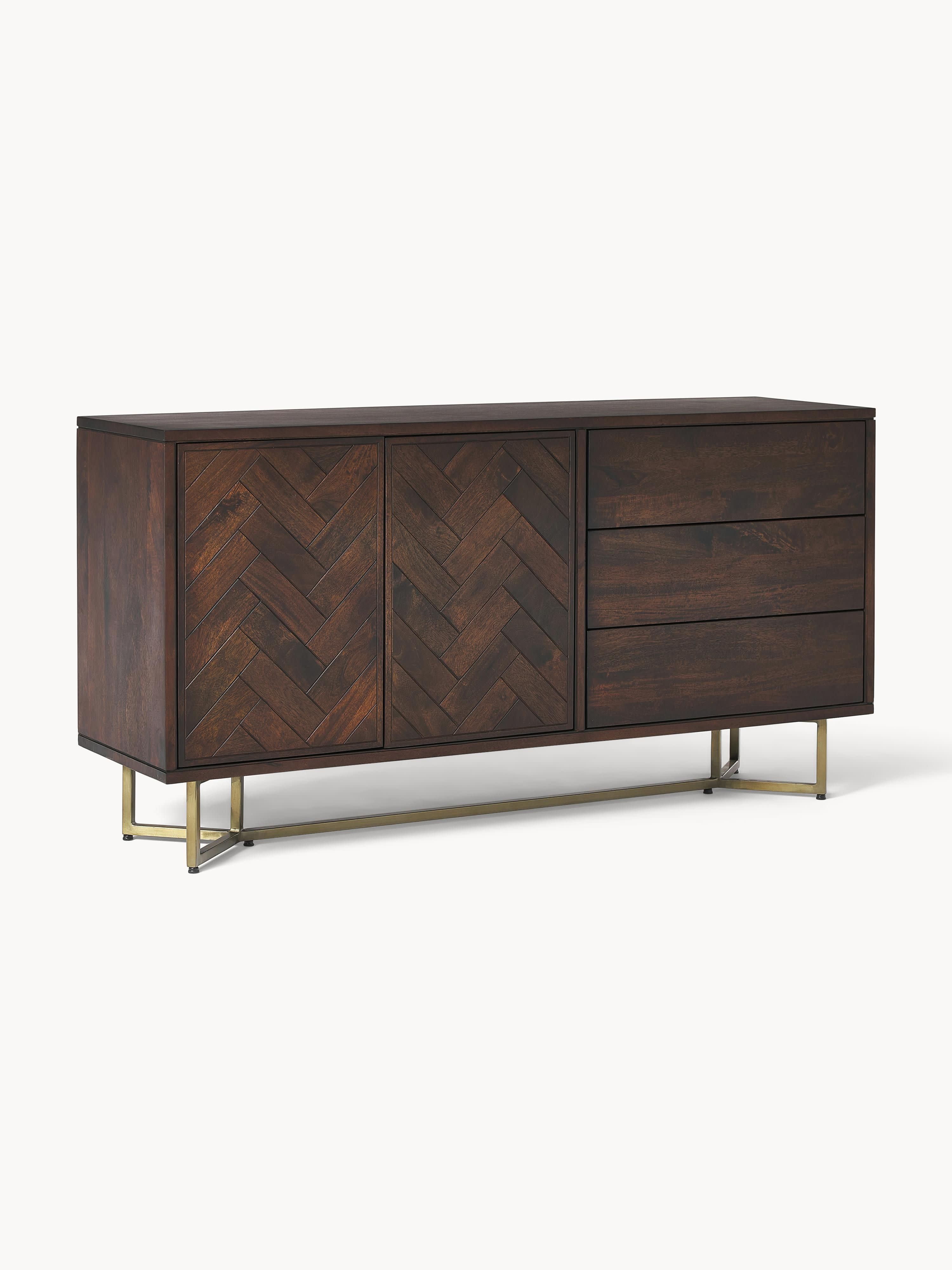 Sideboard Luca aus Mangoholz mit Fischgrät-Muster