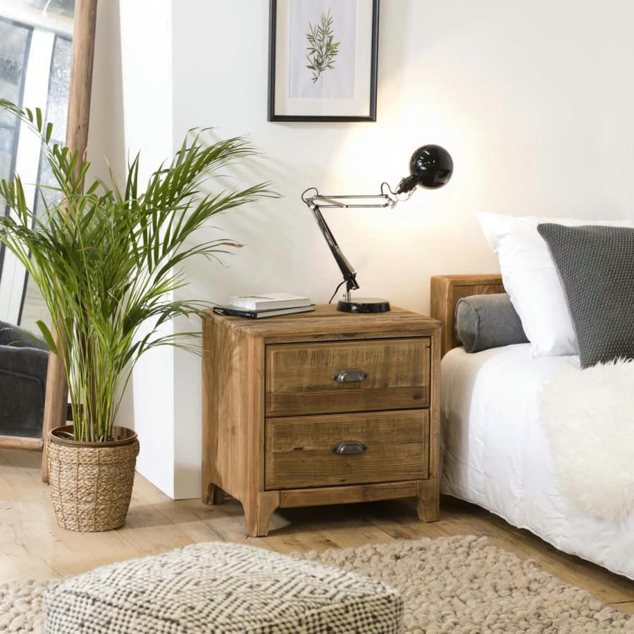 ANDRIAN - Chevet 2 tiroirs en pin recyclé