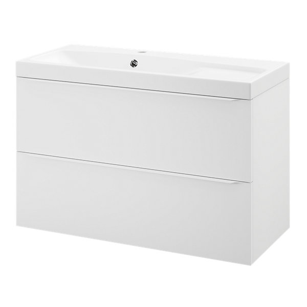 Meuble vasque suspendu blanc mat l.100 cm Imandra   plan vasque blanc résine Mila, GoodHome