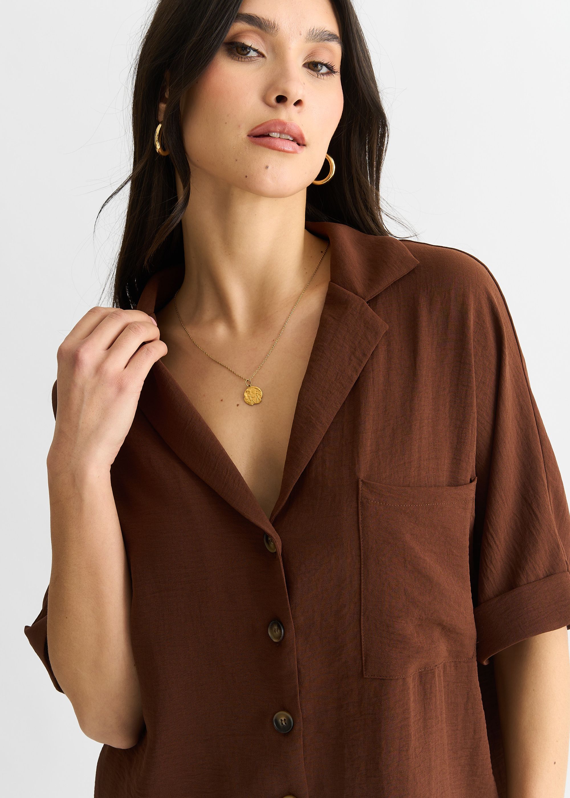 Gini London Brown Air Flow Oversized Shirt Top