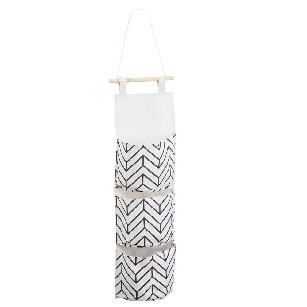 Rangement suspendu 3 niveaux tissu et bois 20x67cm (3 modèles)