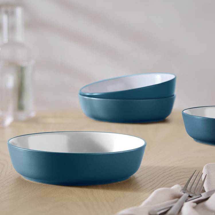 Habitat Two Tone 4 Piece Stoneware Pasta Bowls -Navy & White