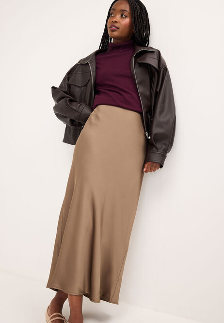 Womens Mink Satin Midi Skirt