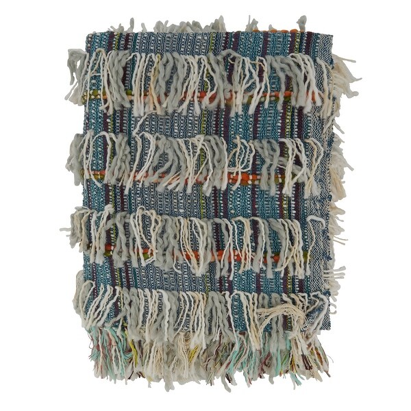 Throw Blanket With Shaggy Striped Design