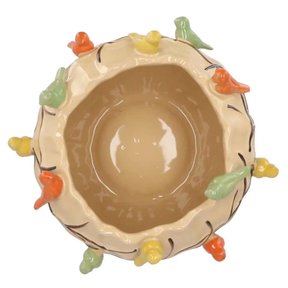 DK Design Bloempot/plantenpot Vogels - zandkleurig - D28 x H22 cm