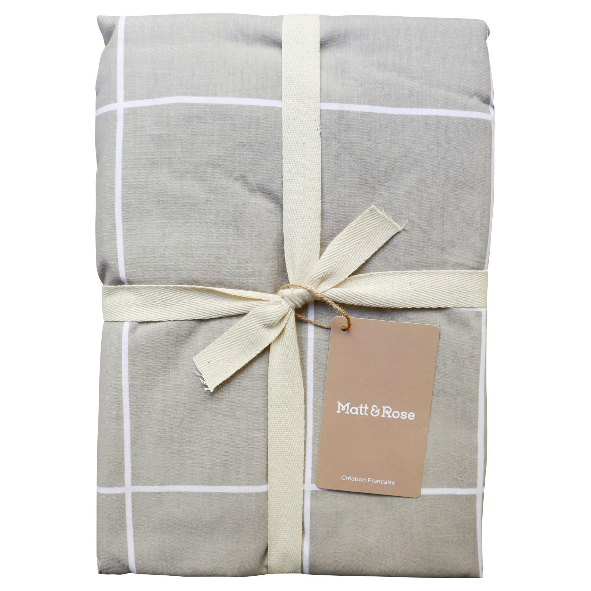 GREIGE CHECKS - Parure de lit imprimée en coton Grège 140x200+65x65cm