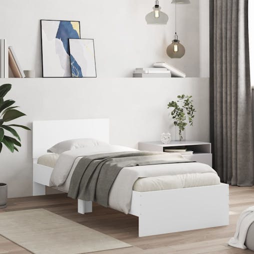 NNEVL Bed Frame with Headboard White 90x190 cm Engineered wood