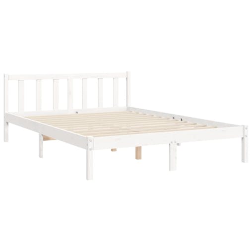 NNEVL Bed Frame with Headboard White 137x187 cm Double Solid Wood