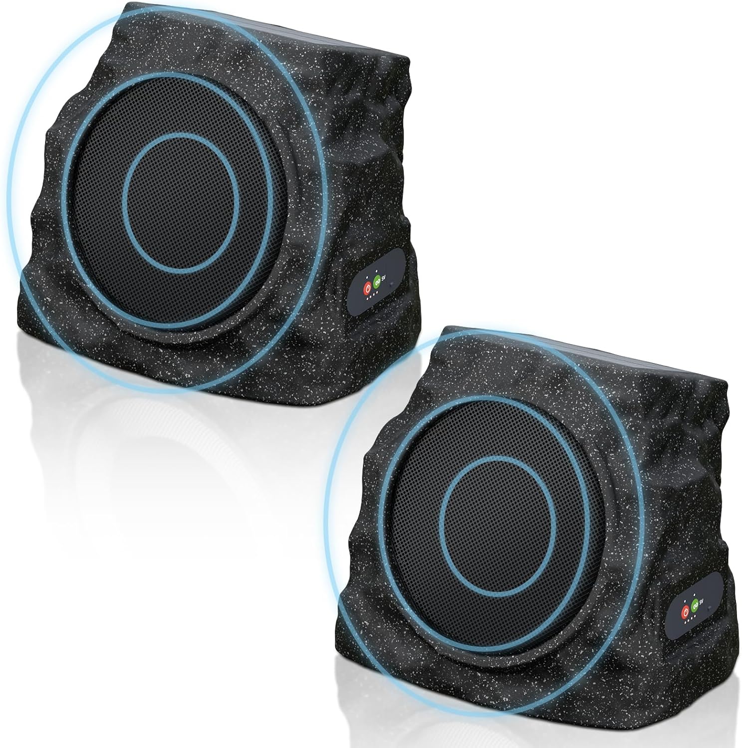 2-Pack Solar Powered Rock Speakers Outdoor Water-Resistant with 3 Mode Lights and Pair Function USB Rechargeable for Patio Garden Party Pool Outside(Black)