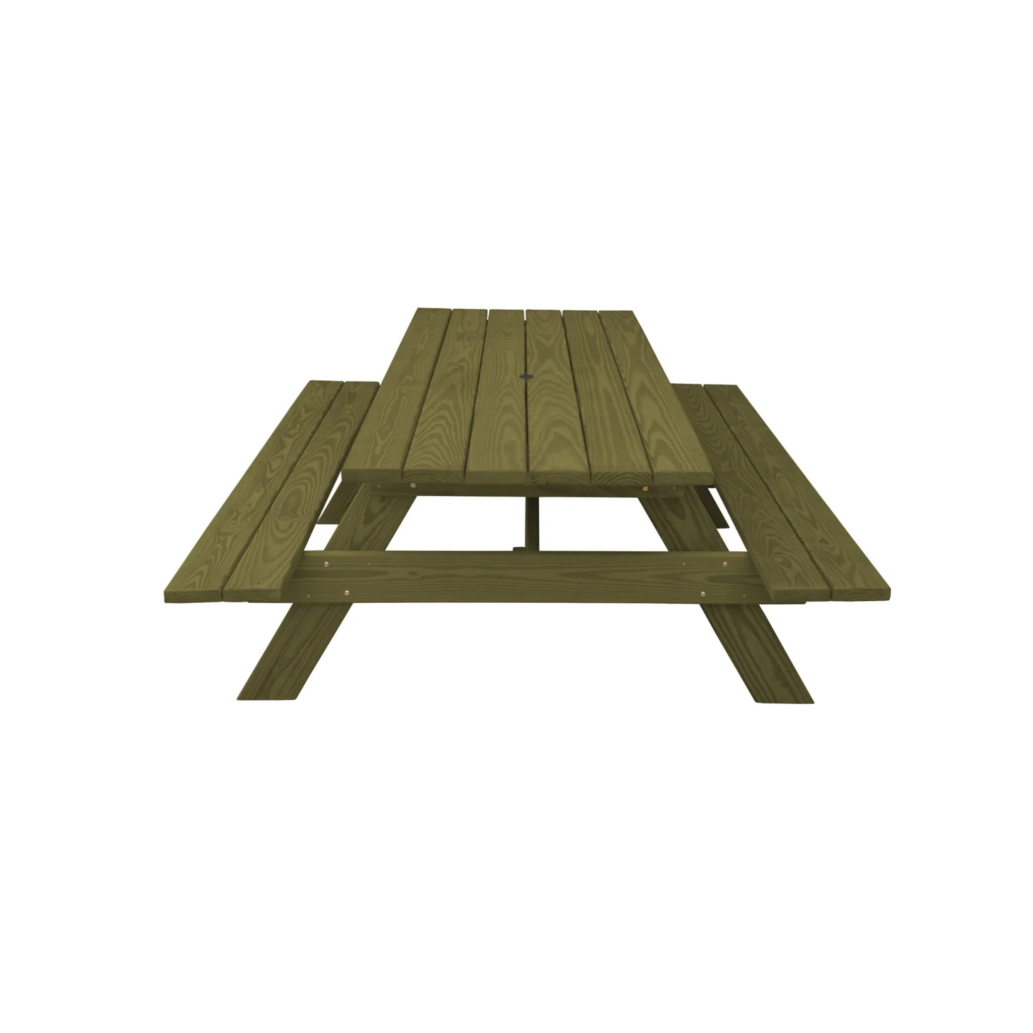 HomeRoots 94 Green Solid Wood Outdoor Picnic Table with Umbrella Hole