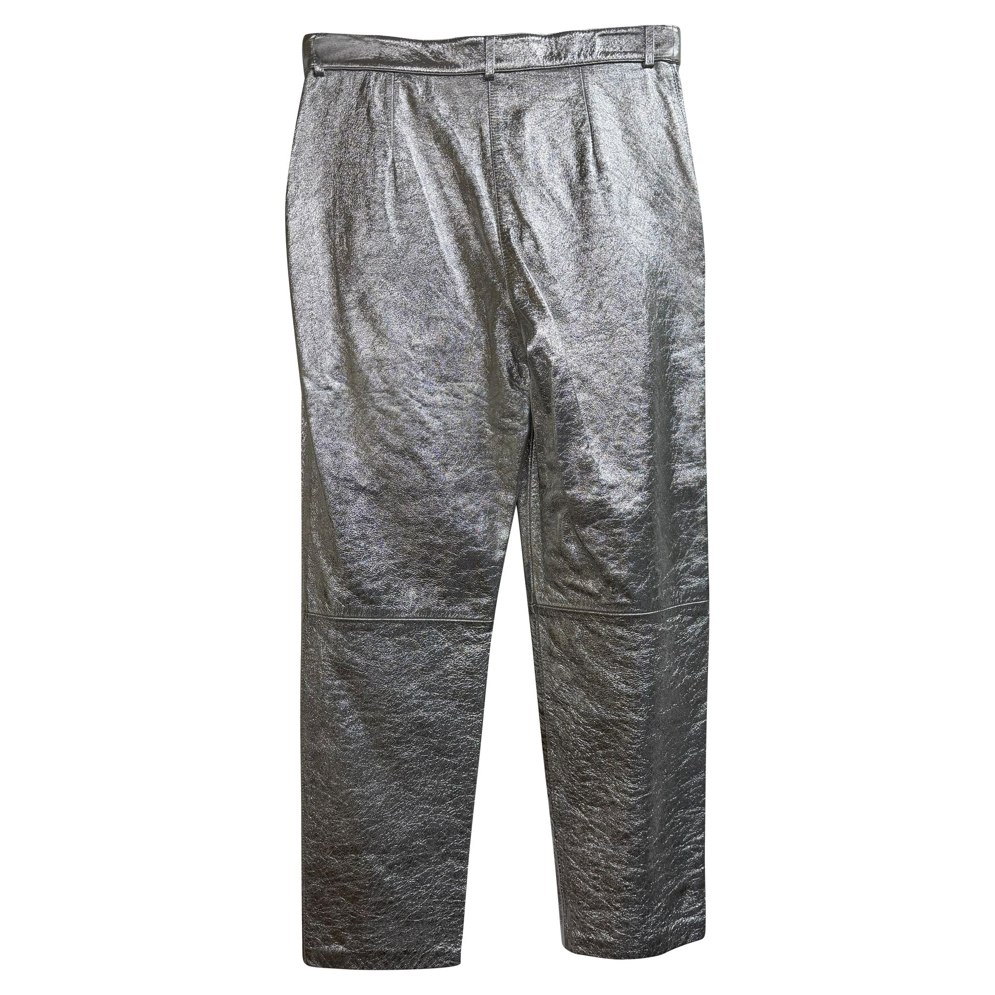 Etro Preloved Metallic Trousers in Silver Viscose