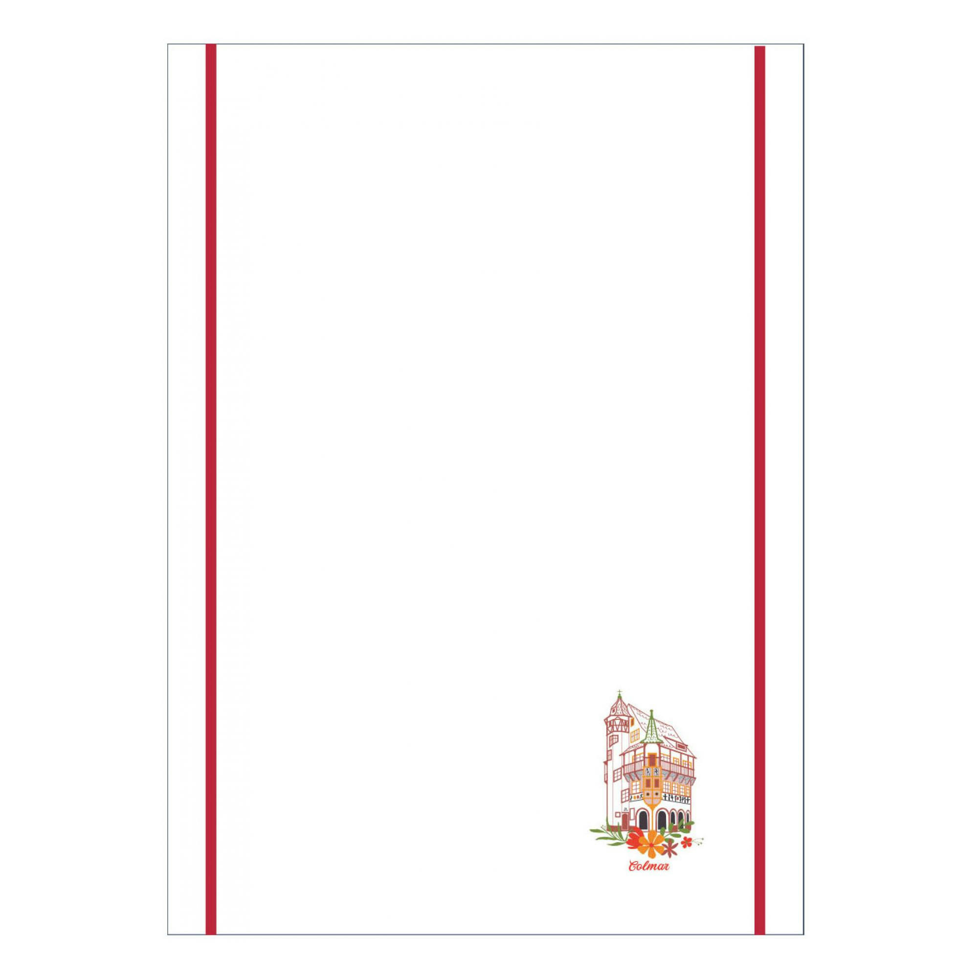 BRODERIE ALSACE - Torchon nid d'abeilles recyclé maison pfister blanc/rouge 50 x 70