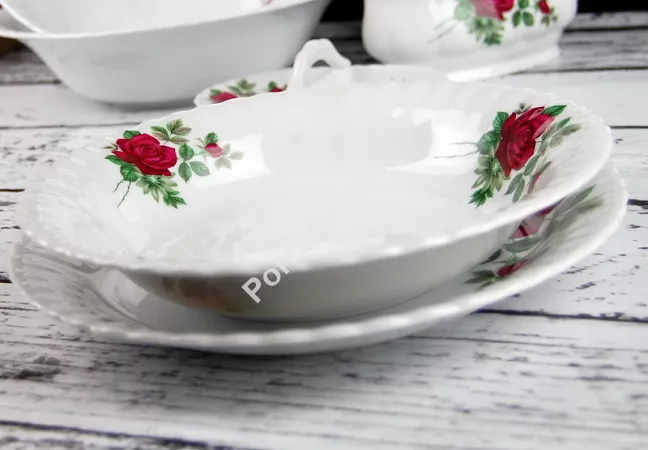 Serwis obiadowo - kawowy na 12 osób (84 el) Chodzież - Iwona B826 BORDOWA RÓŻA