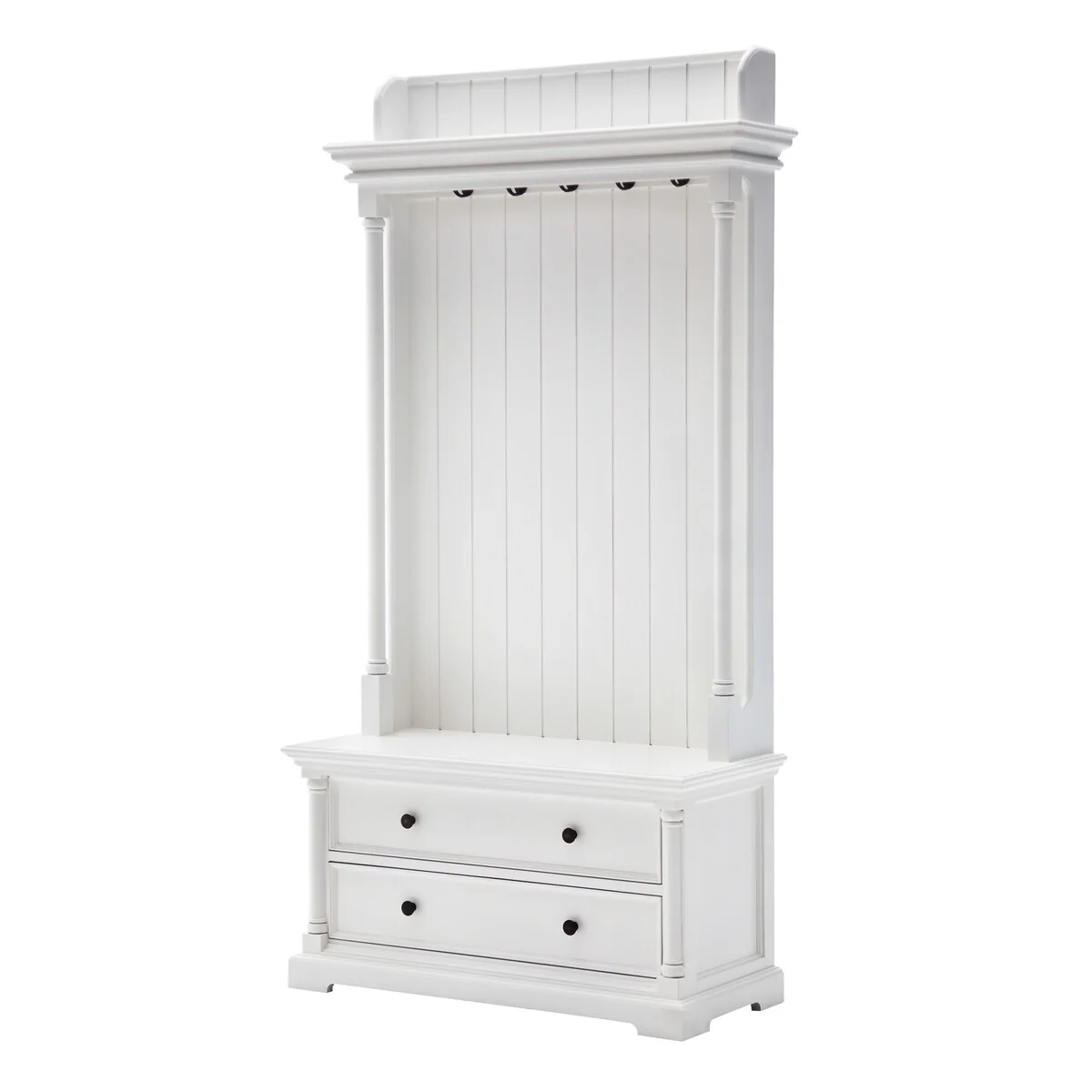 Classic White Hall Tree Coat Rack with Drawers - 39.37 W x 15.75 D x 74.8 H