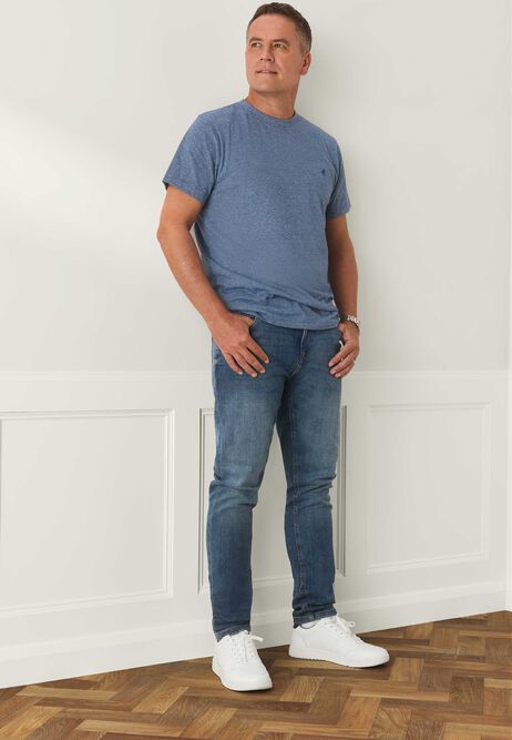 Mens Blue Stripe Cotton Blend T-Shirt