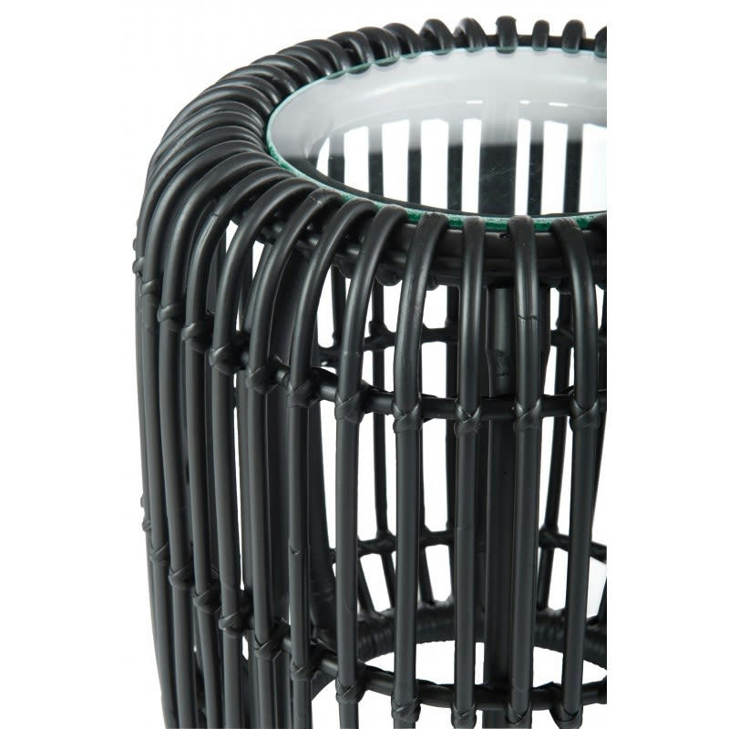 GIGOGNE - Table ronde rotin/verre noir mat H45cm